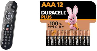Original SKY Q Voice Remote Control - Compatible with Sky Q 1TB or 2TB box & Duracell Plus AAA Batteries (12 Pack) - Alkaline 1.5V - Up To 100% Extra Life - Reliability For Everyday Devices
