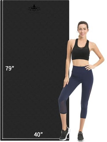 Hatha Yoga Extra lange TPE-Yogamatte, 200,7 x 101,6 x 1,27 cm dick, rutschfeste Trainingsmatte für Zuhause, Fitnessstudio, Yoga, Pilates, Fitness und Workouts (schwarz)