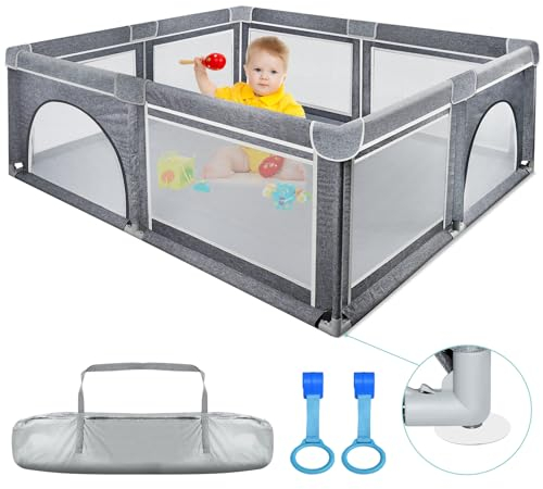 Kidsbuddy Laufstall Baby 180x200CM,Laufgitter Baby mit Anti-Kollision Schaum Absperrgitter,Atmungsaktivem Netz,Reißverschlusstür,Laufstall,Sicherheitsspielplatz Innen & Außenbereich,Kinderzaun