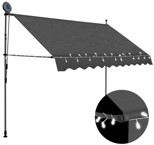 Iiaky Einziehbare Markise Handbetrieben mit LED 300 cm Sonnenschutz Balkon Garden Awnings Markise Terrasse Senkrechtmarkise Balkon Anthrazit