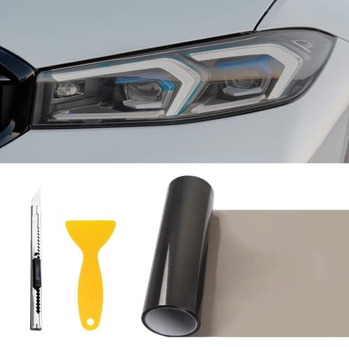 GizuInseti Tönungsfolie Auto Scheinwerfer Rückleuchten Folie 30 * 120Cm, Lampenfolie Folie Für Scheinwerfer Ückleuchten, Schutzfolie Sticker Auto Passgenau Selbstklebende (Hellschwarz)