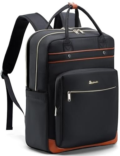 Lekeinchi Rucksack Damen, Laptop Rucksack Wasserdicht mit Laptopfach 15.6 Zoll, Groß Reiserucksack Travel Backpack, Elegant Tagesrucksack Daypack Handtasche für Reisen, Uni Schule, Arbeit-Schwarz
