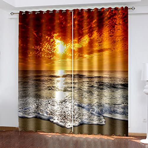 Gardinen Mit Ösen Schlafzimmer Wohnzimmer Verdunkelungsvorhang 3D Blick Auf Den Sonnenuntergang Über Dem Meer Muster Blickdicht Vorhänge Kinderzimmer Fensterdekoration Vorhang H 160 X B 140 cm 2Er Se
