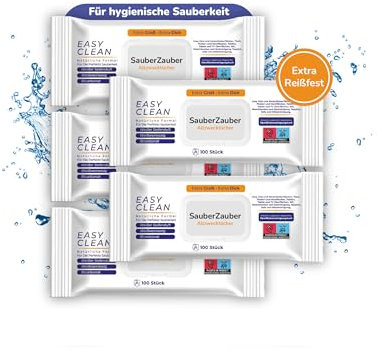 SauberZauber Premium Allzwecktücher 5 x 100 Stück | Feuchte Oberflächen-Reinigungstücher in wiederverschließbarer Verpackung | Feuchttücher für Haushalt | Putztücher für saubere Oberflächen