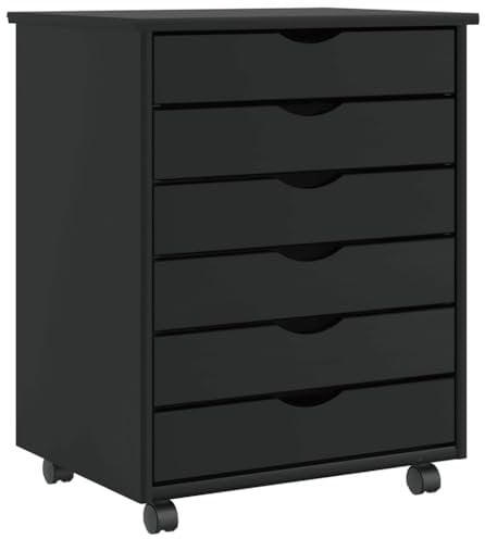 vidaXL Rollschrank mit Schubladen Moss Schwarz Massivholz Kiefer, Kommode, Schubladenschrank, Schreibtischschrank, Aktenschrank, Büroschrank