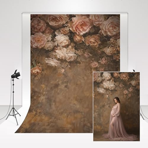 Kate Abstract Floral Photography Backdrop 1.5x2.2m/5x7ft Vintage Brown Flowers Child Girl Pregnant Portrait Photocall Props Garden Hand Painting Flower Background Photo Studio