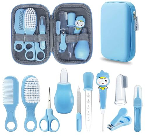 RIGHTWELL 10-in-1 Baby-Gesundheits- und Pflegeset, Baby-Nagel-Set mit wasserdichter Reißverschluss-Box, Säuglings-Haarbürste, Kleinkindkamm, Nasensauger, Nagelknipser, Baby-Pflegeset für Neugeborene