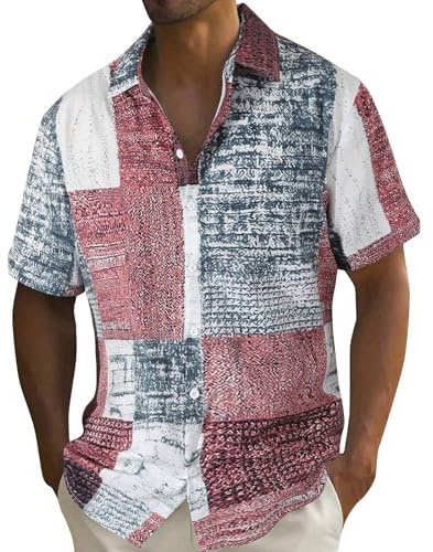 Chemise Infroissable Chemise Boutonnée à Manches Courtes Pour Hommes, D'été Décontractée, Imprimé Patchwork, Chemise Boutonnée Pour Hommes Chemise Blanche Homme Sans Repassage Blanche Infroissable