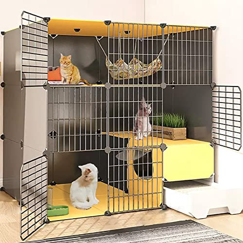 Großer Katzenkäfig, DIY-Katzengehege, mit unabhängiger ausziehbarer Katzentoilette, zusammenklappbarer Metall-Katzenkäfig, Kleintierkäfig, abnehmbar, mit Plattform, Katzenhängematte (Größe : 111 x 95