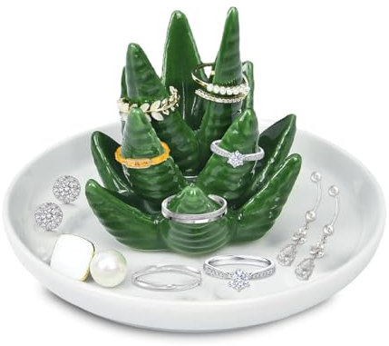 Aloe Ringhalter Kaktus Schmuckständer, Geschenke für Frauen Geburtstag,Keramik Schmuckschale für Ringe, Ohrringe, Armbänder,Einzigartige Schmuckhalter Geschenk für Mama, Freundin, Mädchen