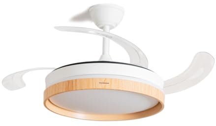 InnovaGoods® Ventilador de Techo con Aspas Retráctiles y Luz LED 72 W, 6 Velocidades, Temporizador, 3 Tipos de Luz, Mando a Distancia, Ø49-104 cm, Silencioso, Función Verano-Invierno. Madera
