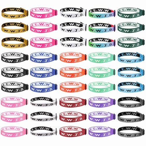 Masedy WWJD-Gurtband-Armbänder für Männer und Frauen, What Would Jesus Do, verstellbare religiöse, christliche Armbänder, bunt, gewebte Armbänder, Glaubensarmband für Spendenaktionen, 45 Stück