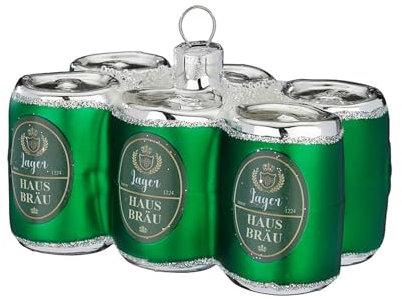 Christbaumschmuck Glas 4,5cm - Sixpack Bier Figur zum Aufhängen - handbemalt - Weihnachtsbaum Anhänger für Weihnachten - Christbaumanhänger & Weihnachtsbaumschmuck - Grün Silber