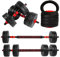 unycos - Manubri Regolabili con Dischi 20 kg【E-Book con 50 Esercizi】Coppia di Pesi, Barra di Collegamento per Allenamento, Kettlebell e Supporto per Flessioni, Palestra in Casa (Red Transformer)