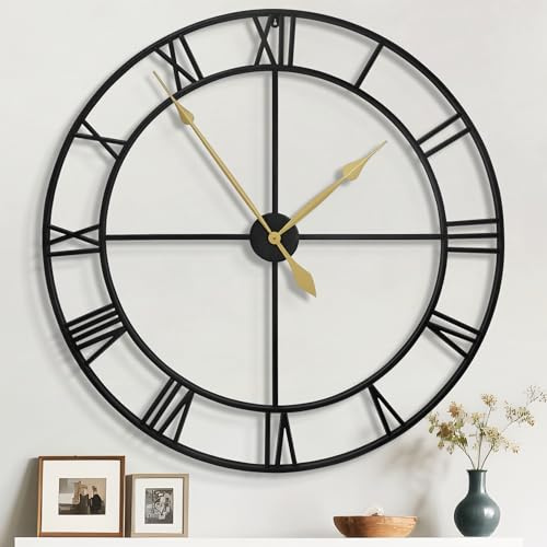 Mee 2ou 100cm Wanduhr, Leise Vintage Metall Uhr mit Holz-Zifferblatt, Batterie XXL Wanduhr im Landhausstil für Wohnzimmer, Schlafzimmer, Küche, Büro, Wanddeko