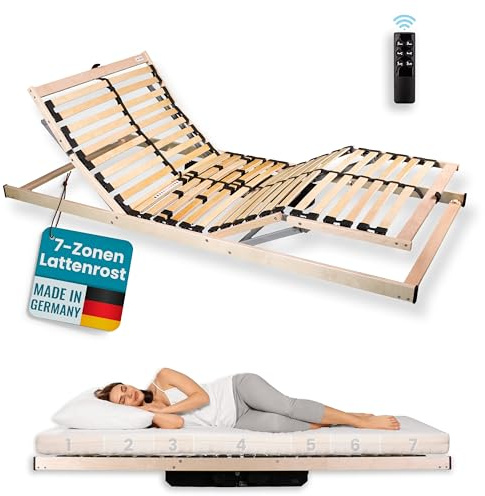 Schlaf Komfort BasicFit – Elektrischer Lattenrost, 7-Zonen Unterstützung, stufenlos verstellbar – Ergonomisch für gesunden Rücken & erholsamen Schlaf – fertig montiert, Made in Germany, 80x190 cm