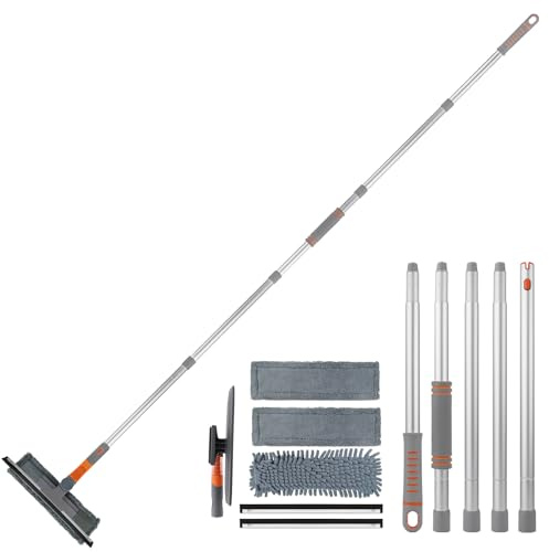 Tendak 3-in-1 Professional Window Wiper With Telescopic Handle - Squeegee Cleaner From 23 cm to 200 cm for High Windows, Glass, Indoor and Outdoor Shower