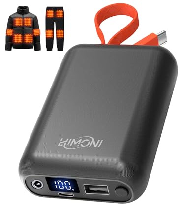 HIMONI 𝟭𝟮𝗩/𝟱𝗩 𝟮𝗔 𝟯𝗔 𝟮𝟬𝟬𝟬𝟬𝗺𝗔𝗵 Heated Jacket Battery Pack for Wulcea, Genovega, Kemimoto, Power Bank with LED Display for Heated Jacket Vest Pants Gear Chair Seats Blanket