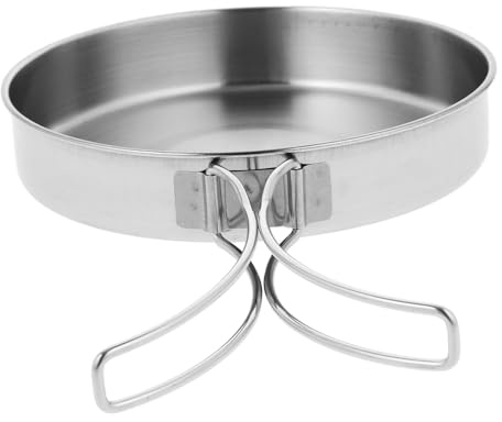 FONDOTIN Portable Stainless Steel Camping Frying Pan Non-Stick Skillet with Folding Handle Wear Resistant Cooking Pot for Outdoor Picnic Hiking