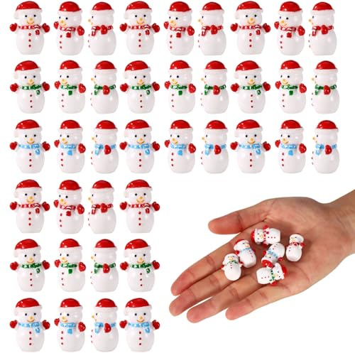 Sinbana 60pcs Noël Mini Bonhomme de Neige, Adorables Résine Petits Figurine Bonhomme de Neige avec Foulards Rouges Verts Bleus pour Noël Sapin Miniatures Décorations Petits Fête Cadeaux