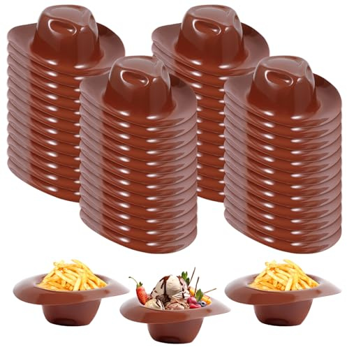 Uiifan 48 Pcs Cowboy Hats Ice Cream Bowls Snacks Yogurt Cups Cowboy Doll Hat for Crafts Dollhouse Decor Western Party Favor