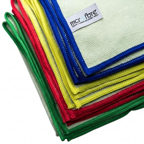 Microfibre Towels X 4 Pack (360gsm) - Ultra-Durable Hygiene Cleaning Cloths for Home And Commercial Use. Bacteria-Removing and Washable Over 500 Times. Assorted Colours - 40cm X 40cm (Mixed)