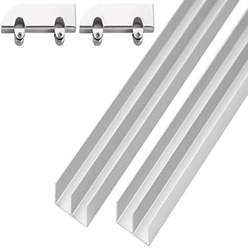 Schiebetür-Schienensystem für 3-5 mm Dickes Glas, Doppelspur-Aluminiumlegierung Rollensatz für Vitrine, Schrank und Möbel(200cm)