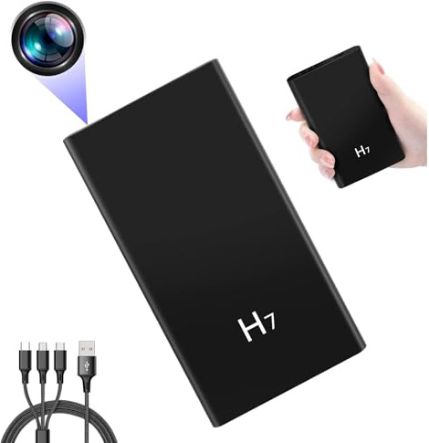 Nisanmoon Cámara Oculta Powerbank Mini Cámara Espía HD 1080P | 5000mAh Power Bank Espía Cámara Oculta, Tomar Foto / Vídeo, Visión Nocturna, Grabación en Bucle, Incluye 3 en 1 Cable USB
