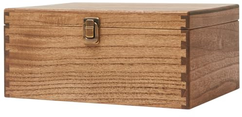 KIRIGEN Holz Aufbewahrungsbox mit Deckel, 27,8 x 22,3 x 12,8 cm, Paulownia-Holzbox mit Metallverschluss, Innenmaß 25,7 x 20,3 x 10,9 cm, stapelbar für A5, Briefe, Karten und Kleinteile (Dunkelbraun)