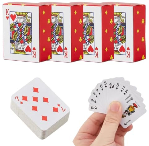 AEKZOX 4 Mini Carte da Gioco Plastificate - Mazzi Tascabili Resistenti per Viaggio, Skat, Doppelkopf, Poker, Scala 40, per Bambini e Adulti, Idea Regalo