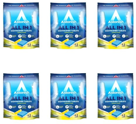 Astonish All in 1 Dishwasher Tablets, Lemon, 42 Tablets, Pack of 6
