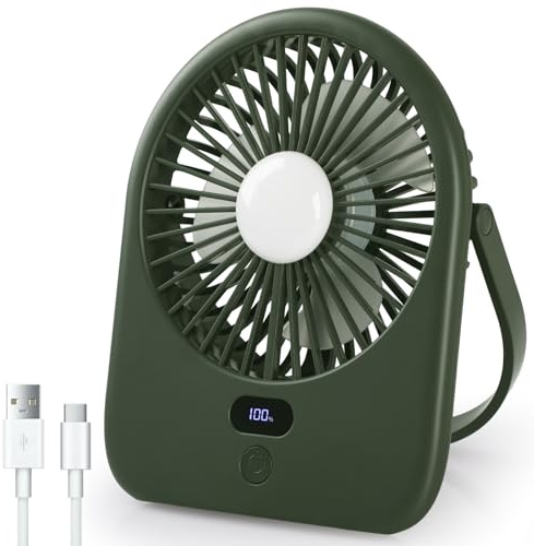 Secpeak Ventilador Portátil Recargable, 5 Velocidades & Angulo Ajustables, Batería 1200mAh, Mini Ventilador de Mesa USB Silencioso con Pantalla de Batería para Oficina, Hogar y Camping - Verde oscuro