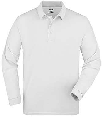 James & Nicholson Langarmpolo - Piqué Poloshirt mit Langen Ärmeln für Damen und Herren | Farbe: White | Grösse: XXL