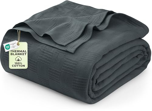 Utopia Bedding 100% Cotton Thermal Blanket Smoke Gray Twin Size Soft, Lightweight, Breathable, Cozy Spring and Summer Blanket for Couch and Sofa, Home Room Decor Gifts for Women and Men (90x72 Inches)