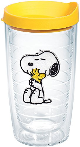 Tervis 1140867 Peanuts - Felt Tumbler with Emblem and Yellow Lid 16oz, Clear