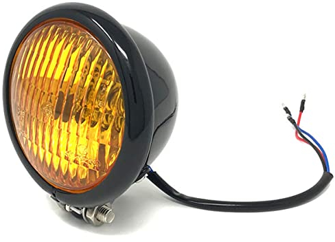 Moto Phare 4.75 120mm Noir avec Jaune Lentille - Idéal pour Chopper, Flotteur, Cafe Racer, Scrambler