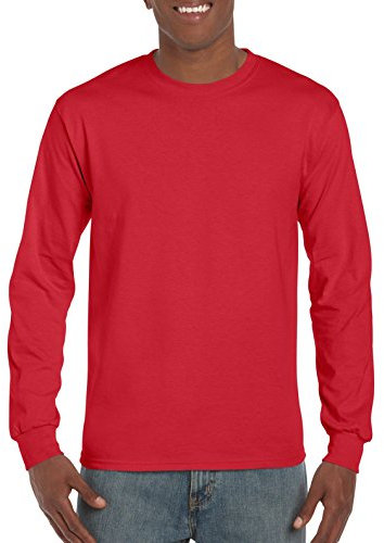 Gildan Men's Ultra Cotton Long Sleeve T-shirt, Style G2400 Shirt, Red, L