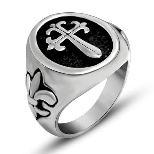 BOBIJOO Jewelry - Bague Chevalière Epée Fleur Lys Argenté Noir Royaliste Monarchie Acier Inoxydable - 60 (9 US), Acier inoxydable 316
