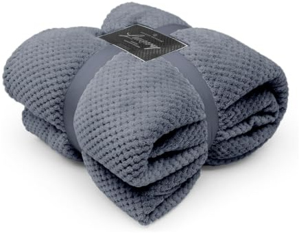 GC GAVENO CAVAILIA Waffle Popcorn Double Throw - Soft Honeycomb Textured Blanket for Sofa and Bed | Lightweight, Fluffy, Easy Care Bedspread | Cosy, Warm Throw for All Seasons, (150x200 cm) Charcoal