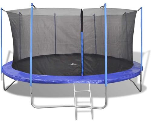 vidaXL Trampolin Set 5-TLG. Gartentrampolin mit Sicherheitsnetz Rahmenpolster Regenschutz Leiter Kindertrampolin Komplettset 4,57m