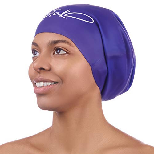 Gorro Piscina - Gorro Natación Mujer y Hombre - Gorro Natación Pelo Largo, Dreadlocks y Afro - Gorro de Baño Silicona Extra Grande XL y L - Gorros de Piscina Impermeables (Bluebonnet Blue L)