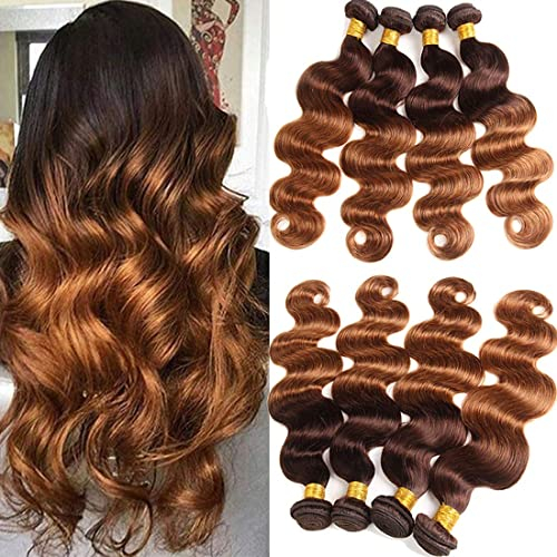 ELEE'S HAIR Ombre Menschenhaarbündel Körperwelle Ombre Haarbündel Brasilianisches Haar 4 Bündel Remy Haarkörperwelle Double Weft Hair 100% Menschenhaar T4/30 (20 22 24 26)