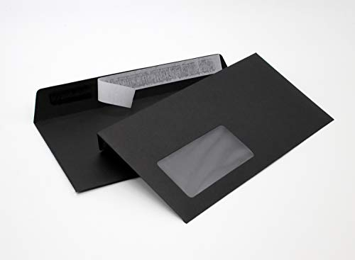 Briefumschläge DIN lang C6/5 114x229 mm schwarz 120 g/m² mit Fenster haftklebend (214AF) (500)