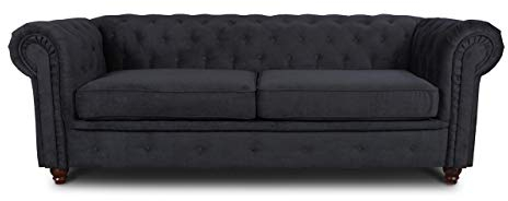 Sofa Chesterfield Asti 3-Sitzer, Couch 3-er, Glamour Design, Couchgarnitur, Sofagarnitur, Holzfüße, Polstersofa - Wohnzimmer (Schwarz (Capri 19))