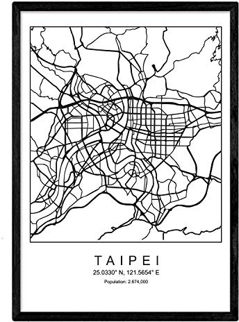 Nacnic Blade Taipei City Karte nordischen Stil schwarz und weiß. A3 Größe Plakat Das bedruckte Papier Keine 250 gr. Gemälde, Drucke und Poster für Wohnzimmer und Schlafzimmer