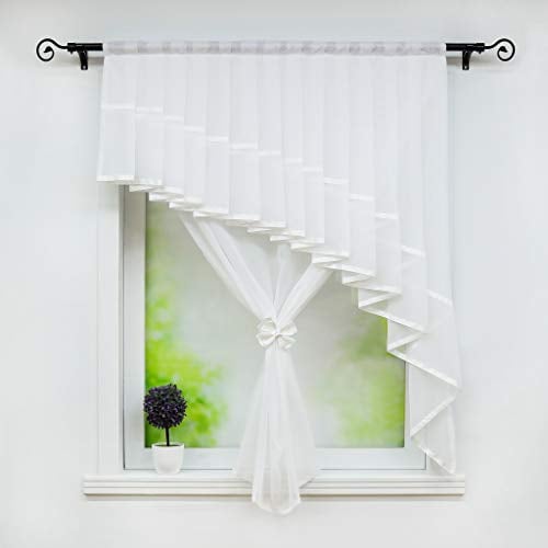 Joyswahl Voile Raffrollo schöne Fertig Gardine transparente Raffrollo mit Falten »Stephanie« Doppelschicht Bändchenrollo BxH 120x140cm Weiß 1er Pack