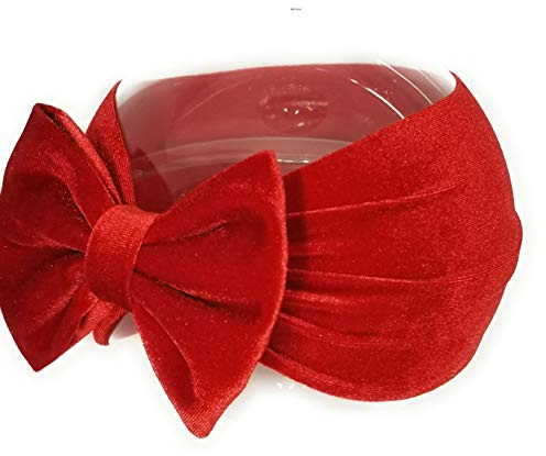 Fascetta per Capelli Neonata-Fascia per Capelli Bambina (da 3 a 18 mesi) modello Turbante in Velluto con Fiocco Rosso