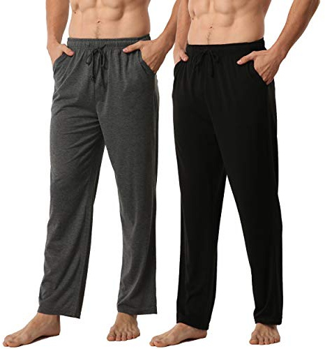 YUSHOW Mens Pyjama Bottoms 2 Pack Ultra Soft Comfy Knit Men Lounge Pants | with Pockets Pyjamas Trousers Pjs Loungewear