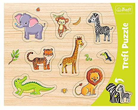 Trefl, Konturenpuzzle mit Unterlage, Lift-Out Puzzle, Exotische Tiere, für Kinder ab 2 Jahren, TR31308, Farbig