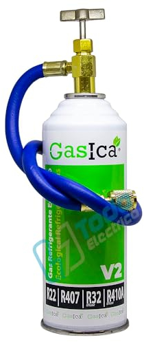 Ralertreik Pack GASICA V2 Gas Refrigerante Orgánico Ecológico sustituto del R22, R407, R32, R410A Y R290 más Manguera con Llave para Recarga Split Aire Acondicionado